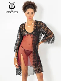 Phevos Phevos 3lü Bordo Gecelik ve Sabahlık Takımı