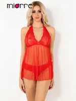 Boyundan Bağlamalı Transparan Fantezi Gecelik Phevos Kırmızı detay görünüm