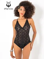 Phevos Çapraz Askılı Fantezi Dantel Bodysuit Siyah farklı açı