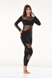 Derya Kurşun Puanlı Transparan Detaylı Kadın Tayt Takım Derya Kurşun 1131