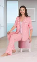 Puantiyeli Düğmeli Pijama Atlet 3 lü Takım Lady 20011 Pembe