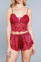 Saten Bralet Sütyen Şort Takım For Dreams 8299 Kırmızı