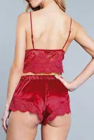 Saten Bralet Sütyen Şort Takım For Dreams 8299 Kırmızı detay görünüm