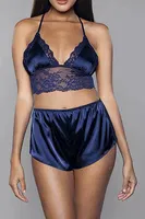 Saten Bralet Sütyen Şort Takımı For Dreams 8308 Lacivert