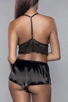 Saten Bralet Sütyen Şort Takımı For Dreams 8308 Siyah görsel 4