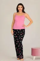 Siyah Çiçek Desenli Gömlekli Ve Askılı 3lü Pijama Takımı Lady 20003 Siyah detay görünüm
