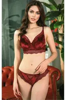 Kadife Balenli Destekli Dolgulu Dantelli Büstiyer Sütyen ve Slip Takım Anıl 4805 Bordo detay görünüm