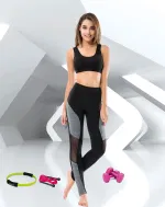 Transparan Sporcu Kadın Tayt Derya Kurşun 0546 Siyah