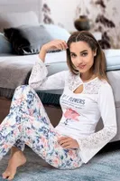 Uzun Kol Dantelli Kadın Pijama Takım Derya Kurşun 1115 detay görünüm
