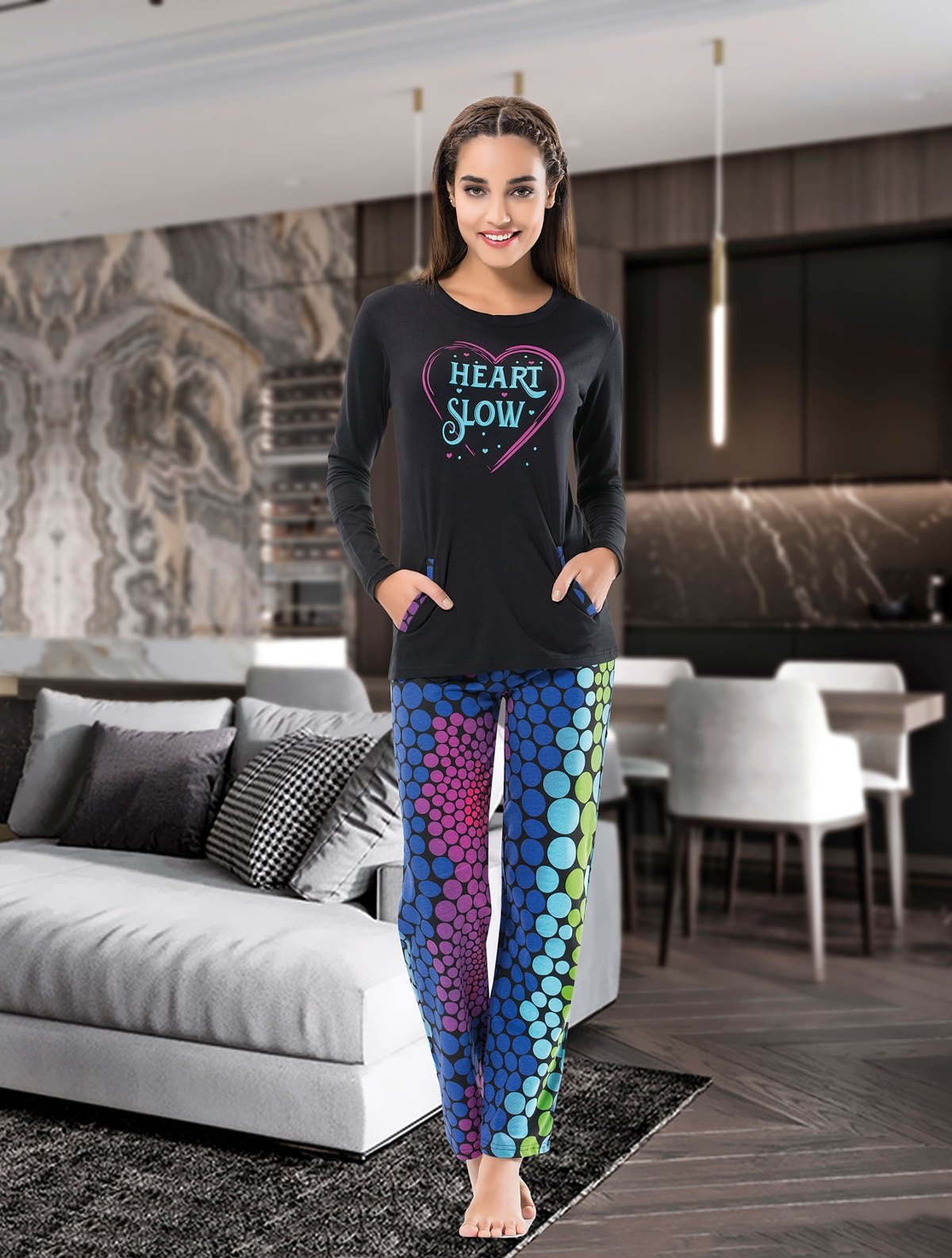 Uzun Kol Kadın Pijama Takım Derya Kurşun 1110
