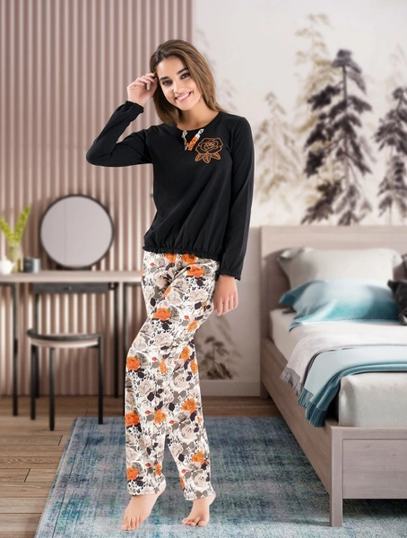 Uzun Kol Kadın Pijama Takım Derya Kurşun 1114