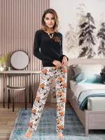 Uzun Kol Kadın Pijama Takım Derya Kurşun 1114 Çok Renkli detay görünüm