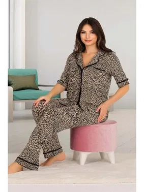 Lady 3 Lü Pijama Takımı Leopar Desenli Lady 20002