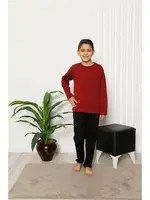 Akbeniz Çocuk Pamuk Uzun Kollu Pijama Takımı 4612 Bordo detay görünüm