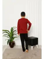 Akbeniz Çocuk Pamuk Uzun Kollu Pijama Takımı 4612 Bordo farklı açı