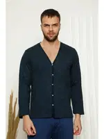 Akbeniz Erkek Önden Düğmeli Cepli Uzun Kollu Pijama Takımı 6768 Lacivert