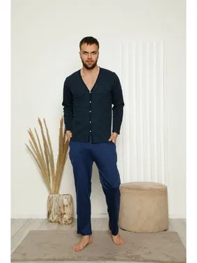 Akbeniz Akbeniz Erkek Önden Düğmeli Cepli Uzun Kollu Pijama Takımı 6768 - Alternatif Görünüm