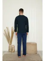 Akbeniz Erkek Önden Düğmeli Cepli Uzun Kollu Pijama Takımı 6768 Lacivert farklı açı