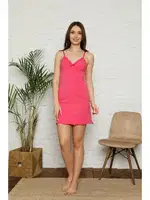 İp Askılı Penye Gecelik Akbeniz 397 Fuşya detay görünüm