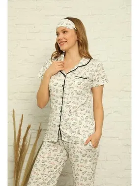 Akbeniz Pamuk Önden Düğmeli Kısa Kol Pijama Takım Akbeniz 2842