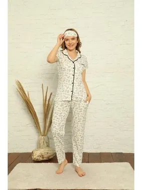 Akbeniz Pamuk Önden Düğmeli Kısa Kol Pijama Takım Akbeniz 2842 - Alternatif Görünüm