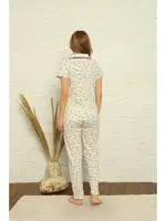 Pamuk Önden Düğmeli Kısa Kol Pijama Takım Akbeniz 2842 Ekru farklı açı