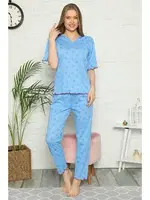 Akbeniz Kadın %100 Pamuk Penye Kısa Kol Pijama Takım 3304