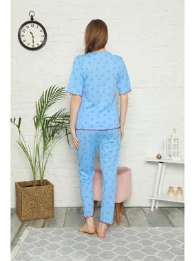 Akbeniz Akbeniz Kadın %100 Pamuk Penye Kısa Kol Pijama Takım 3304 - Alternatif Görünüm