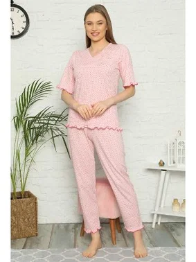 Akbeniz Akbeniz Kadın %100 Pamuk Penye Kısa Kol Pijama Takım 3305
