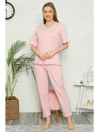 Akbeniz Akbeniz Kadın %100 Pamuk Penye Kısa Kol Pijama Takım 3305