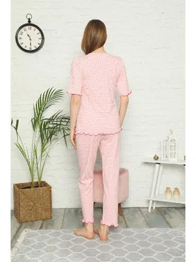 Akbeniz Akbeniz Kadın %100 Pamuk Penye Kısa Kol Pijama Takım 3305 - Alternatif Görünüm