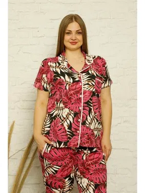 Akbeniz Akbeniz Kadın Pamuklu Cepli Kısa Kol Büyük Beden Pijama Takım 202122