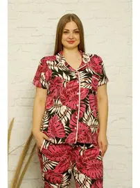 Akbeniz Akbeniz Kadın Pamuklu Cepli Kısa Kol Büyük Beden Pijama Takım 202122