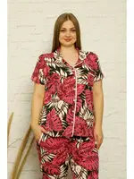 Akbeniz Kadın Pamuklu Cepli Kısa Kol Büyük Beden Pijama Takım 202122 Fuşya