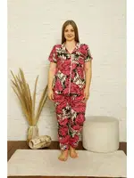 Akbeniz Kadın Pamuklu Cepli Kısa Kol Büyük Beden Pijama Takım 202122 Fuşya detay görünüm