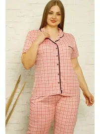 Akbeniz Akbeniz Kadın Pamuklu Cepli Kısa Kol Büyük Beden Pijama Takım 202126