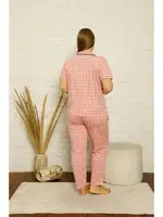 Akbeniz Kadın Pamuklu Cepli Kısa Kol Büyük Beden Pijama Takım 202126 Pembe farklı açı