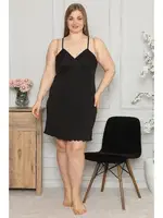 Pamuklu İp Askılı Büyük Beden Gecelik Akbeniz 985 Siyah