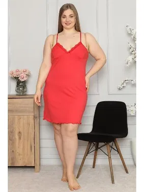 Akbeniz Pamuklu İp Askılı Büyük Beden Gecelik Akbeniz 986