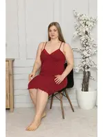 Pamuklu İp Askılı Büyük Beden Gecelik Akbeniz 987 Bordo detay görünüm