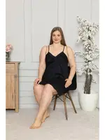 Pamuklu İp Askılı Büyük Beden Gecelik Akbeniz 996 Lacivert detay görünüm