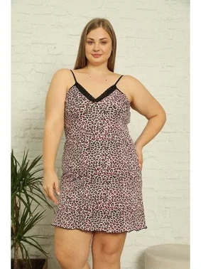 Akbeniz Akbeniz Kadın Pamuklu İp Askılı Büyük Beden Gecelik 999