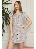 Pamuklu Önden Düğmeli Gecelik Akbeniz 1003 Gri
