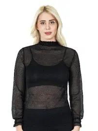 Derya Kurşun Balıkçı Yaka File Transparan Detaylı Kadın Atlet Derya Kurşun 146