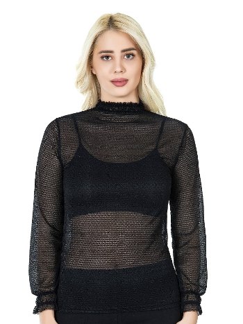 Balıkçı Yaka File Transparan Detaylı Kadın Atlet Derya Kurşun 146