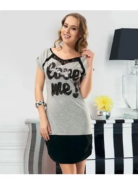 Derya Kurşun Baskılı Yarım Kol Kadın Tunik Derya Kurşun 919