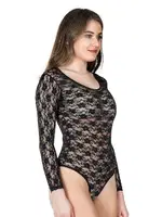 Bisiklet Yaka Dantelli Çıtçıtlı Kadın Body Derya Kurşun 327 Siyah görsel 5