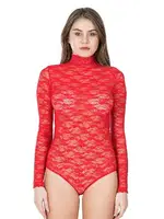 Boğazlı Dantelli Çıtçıtlı Kadın Body Derya Kurşun 328 Kırmızı