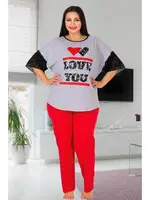 Büyük Beden Dantelli Pijama Takım Lady 10818 Gri