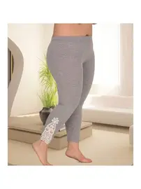 Lady Büyük Beden Gri Yüksek Bel Dantel Detay Uzun Tayt Lady 1113
